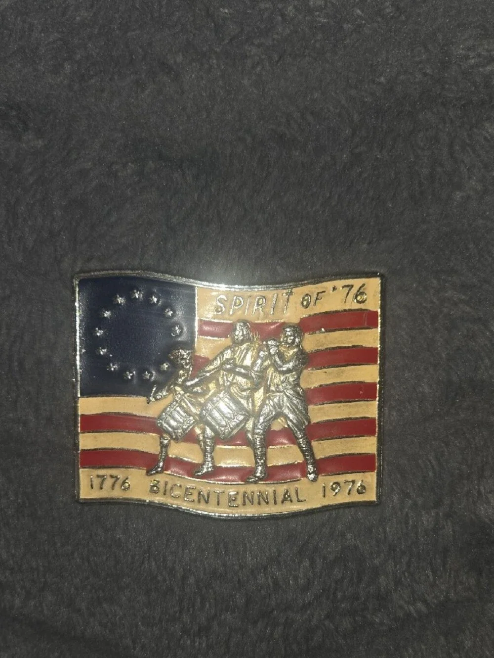 Source Unknown Red, Blue, Gold Bicentennial Belt Buckle - Spirit of '76